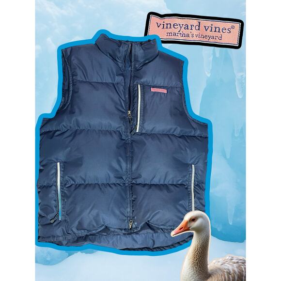 Vineyard Vines Navy Blue 80/20 Goose Down Zip 3 Pocket Puffer Vest Men’s Medium - Picture 1 of 11